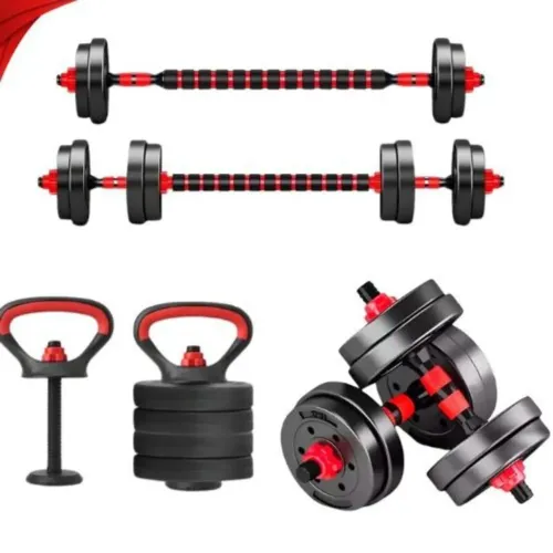 Kit treino funcional 10/15/20 kg Halteres barra supino kettlebell preto