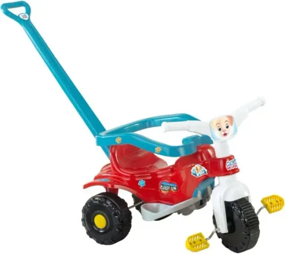 Triciclo Infantil Motoquinha Tico Tico Velotrol Azul/Vermelho Pets com Aro Magic Toys.