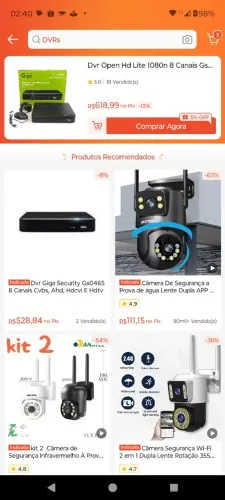 DVR Giga 8 canais com 5 câmeras mais uma fonte de alimentação, mais um hd