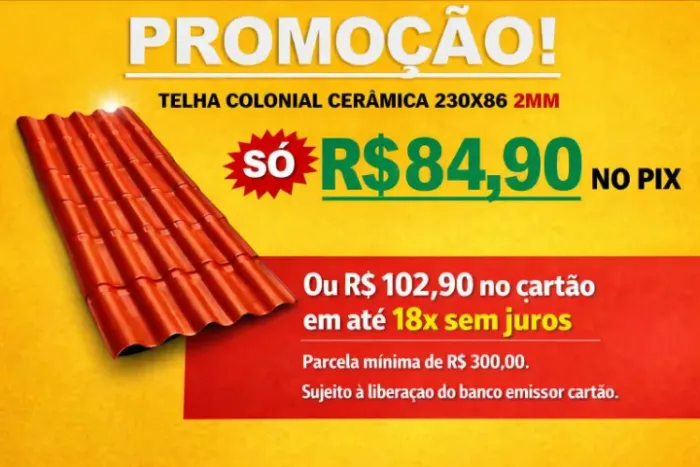 TELHA PVC COLONIAL CERÂMICA 2MM EPLAST 230x86 R$ 84,90 DINHEIRO OU PIX