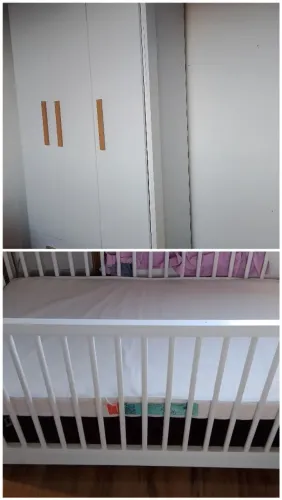Guarda roupa e berço. Obs: O berço, acompanha o colchão e arco