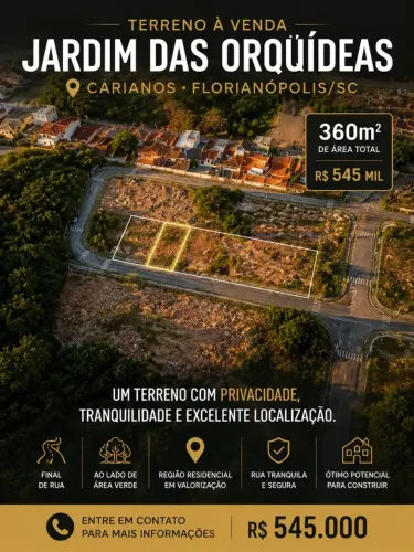 Terreno 360m² - Carianos, Florianópolis | Loteamento Jardim das Orquídeas