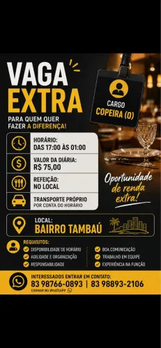 Copeira (o) para o turno da noite com transporte próprio