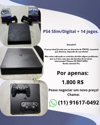 PS4 Slim/Digital + 14 jogos