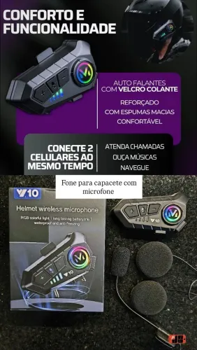 Fone com microfone para capacete