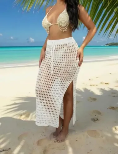 Saia longa saída de praia branca e preta veste M ao gg