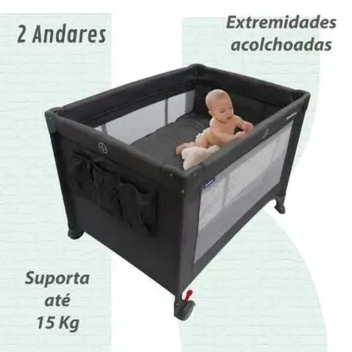 Berço Portátil Explorer KaBaby Cinza Dois Andares