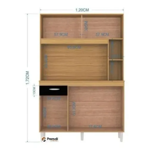 kit Duda 120 4 Portas 1 Gaveta Damasco Cinza Ripado - Poquema