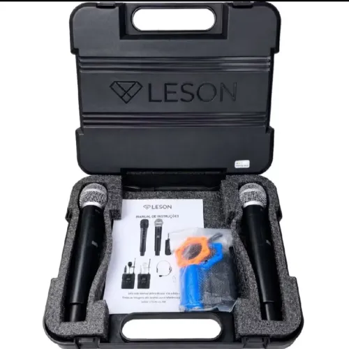 Microfone duplo sem fio com maleta