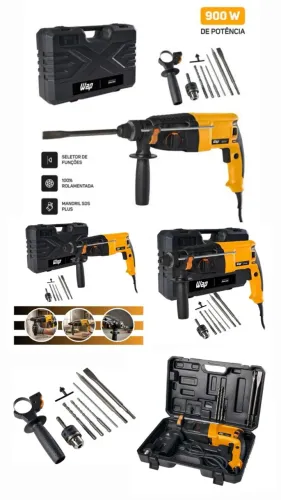 Martelete Rompedor Perfurador Combinado Rolamentado com Seletor de Função Wap 900W 220V