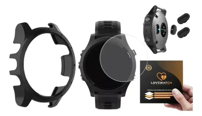Kit Película + 2x Plug + Case Vidro Para Garmin 935 945