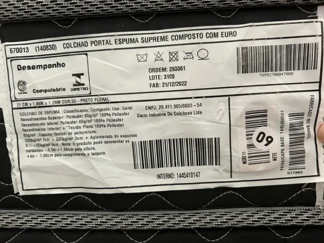 Cama Colchão Gazin Supreme Casal 1,28x1,88 Semi Novo