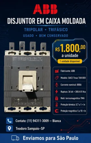 Disjuntor em Caixa Moldada Tripolar / Trifásico - ABB SACE Tmax T6N 800