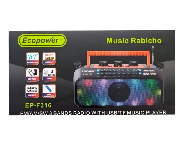 Rádio Ecopower EP F316 Bluetooth AM FM SW USB e TF card