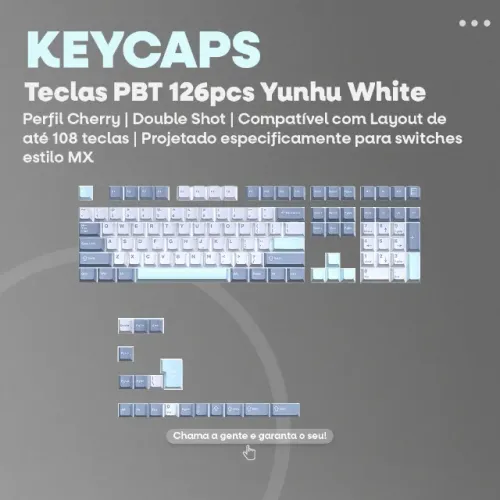 KeyCaps PBT 126pcs Yunhu White | Perfil Cherry | Double Shot -Entrega Grátis-
