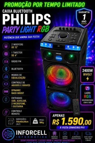 Caixa Bluetooth Philips Party Speaker 2400w