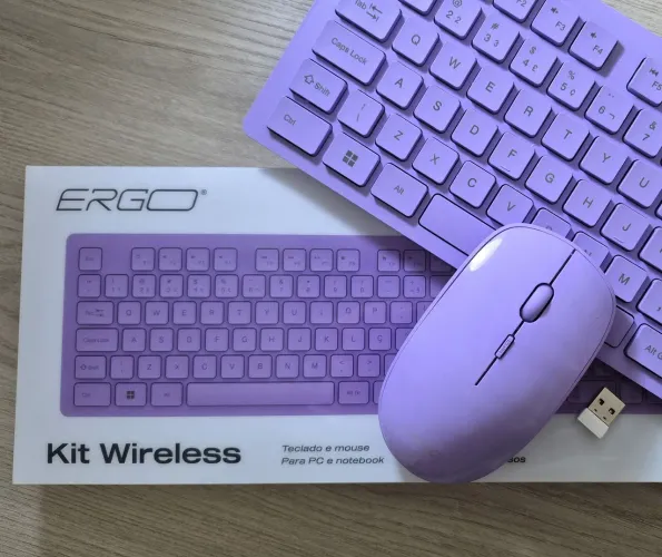 Kit Teclado e Mouse sem fio ERGO Roxo - Pouco usado