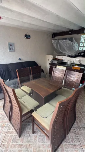 Mesa de vidro 8 lugares com 8 cadeiras