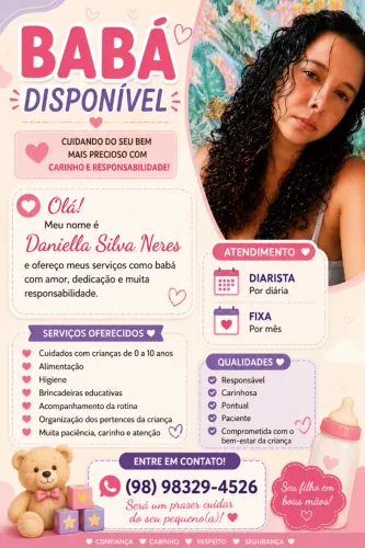 Eu sou babá, oferecendo meus serviços.