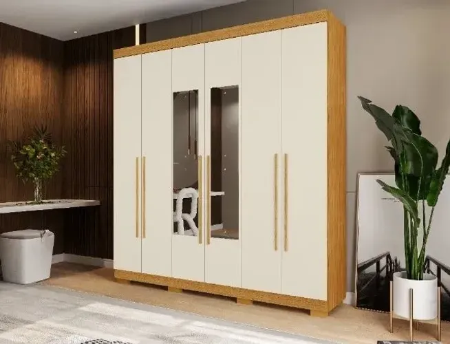Guarda Roupa 6 Portas 3 Gavetas Agata, com Espelho (Novo)