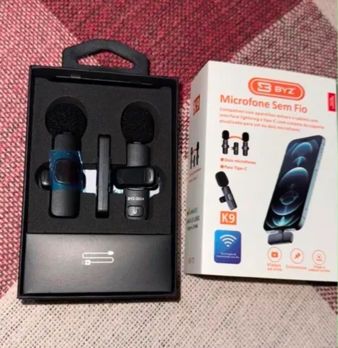 Microfone de Lapela Sem Fio BYZ K9 USB-C Kit com 2 Microfones Novo Nunca Usado