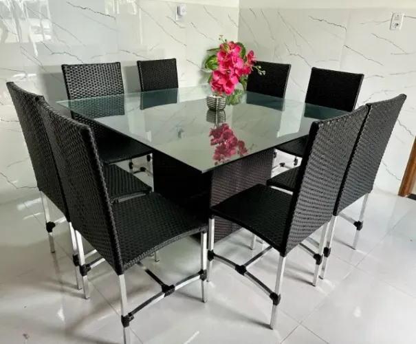 MESA DUBAI 8 CADEIRAS EM ALUMINIO E FIBRA SINTETICA