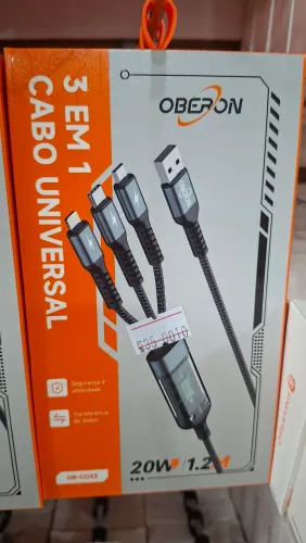 Cabo carregador 3 em 1 turbo para celular - 3 entradas 360