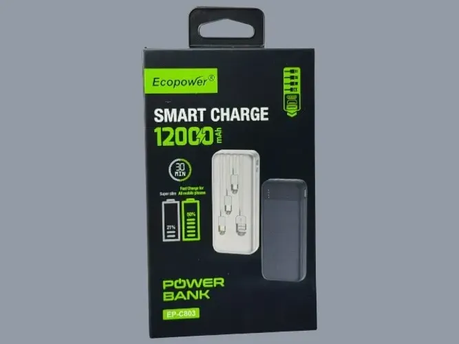 Power Bank Ecopower 12000mAh EP-C803 com Cabos Integrados