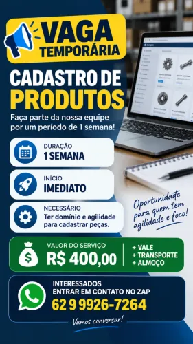 VAGA TEMPORÁRIA CADASTRO DE PRODUTOS