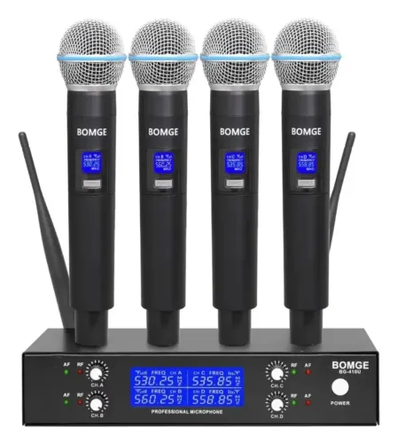 Sistema De Microfone Dinâmico Sem Fio Uhf De 4 Canais. 80 metros
