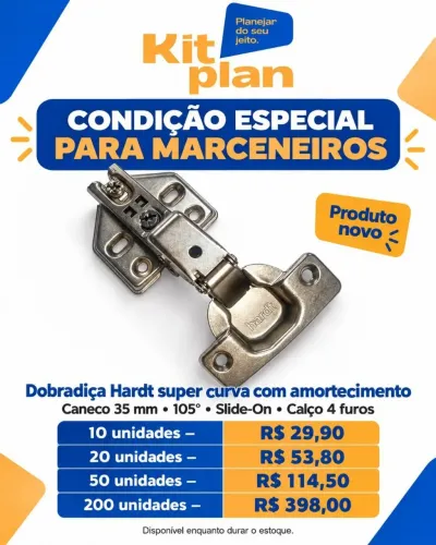 Dobradiças condições especiais para marceneiro