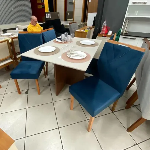 Mesa de Jantar Helo 120x90cm em Veludo com 4 Cadeiras California / entrega hoje
