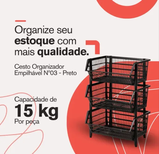 42 Cestos Expositores Empilháveis N3 Preto