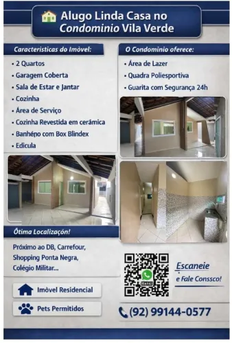 Alugo Linda Casa no Condomínio Vila Verde