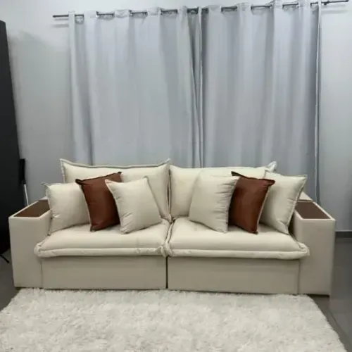 Sofá Cama Tebas 2,52m Linho Bege