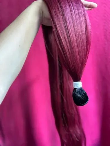 Cabelo humanizado bio humano vegetal tela 90cm 130g Ruivo Marsala 