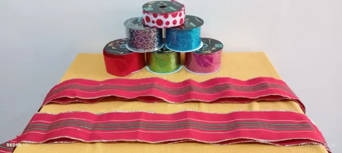 KIT C/7 FITAS NATALINAS TAMANHOS E CORES DIVERSAS C/ BEIRADAS ARAMADAS