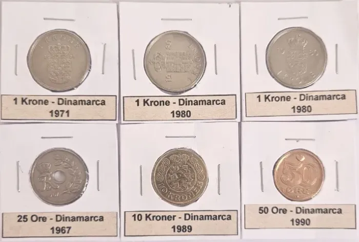 Kit 06 Moedas DInamarca - 1967 - 1971 - 1980 - 1989 - 1990.