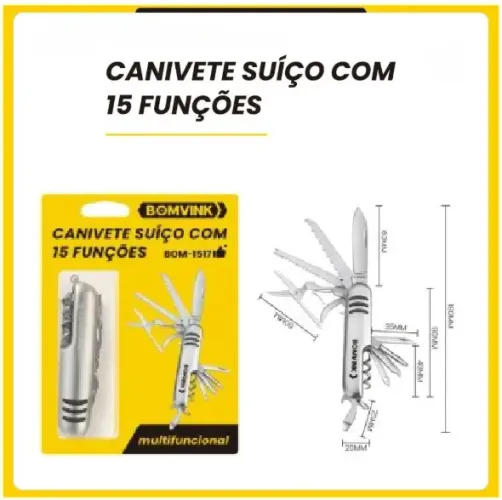 CANIVETE SUIÇO 15 FUNÇÕES BOMVINC BOM-1517 AÇO INOX