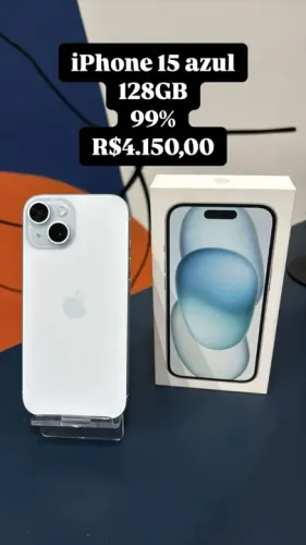 iPhone 15 / 128GB / Azul / Saúde de bateria: 99% / Loja Fisica aparelho impecável