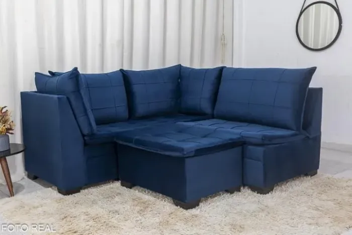 Sofá Canto 5 lugares com Puff Viena Veludo- Produto Novo Entrega Rápida