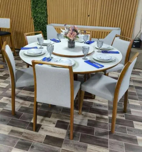 Mesa de Jantar Redonda com 6 Cadeiras jade em madeira