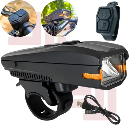 Lanterna Bike Farol com Buzina Bicicleta Sinalizador Luz Led Potente Recarregável Acessóri