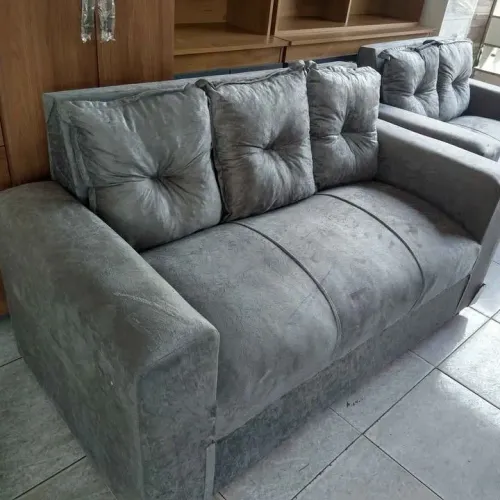 Sofá de Suede Cinza 3 Lugares
