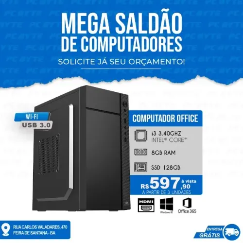 Muito rápido PC Novo CPU i3 3.40Gzhz 8Gb Ssd128GB Win10Pro + Office Garantia 12 meses, vem