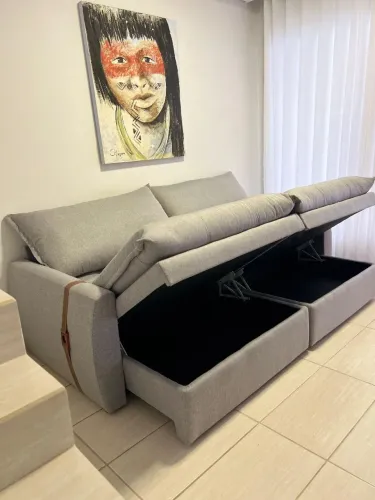 Sofá cama zero caixaria com baú super confortável e lindo