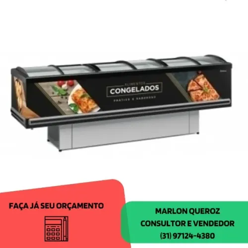 Ilha de Congelados 3 Metros Gelopar Vidro Curvo