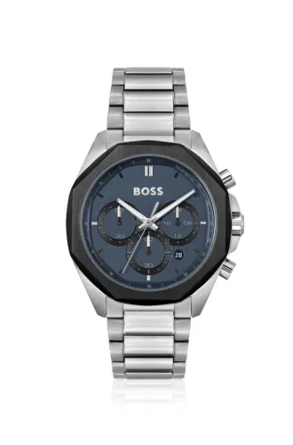 Relógio Hugo Boss Masculino Octane Chronograph Prata-  Fundo Azul - NOVO! - Envio Imediato