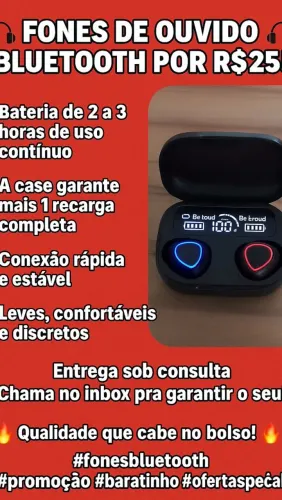 Fones de Ouvido Bluetooth por R$25