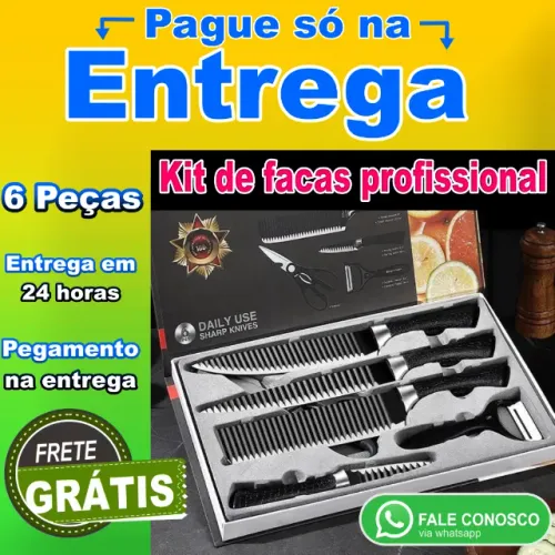 Kit de Facas Profissional 6 Peças | Pague Só na Entrega + Frete GRÁTIS!